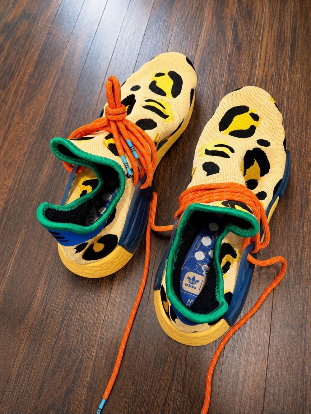 adidas Yellow Black Leopard Print Athletic Shoes with Orange Laces